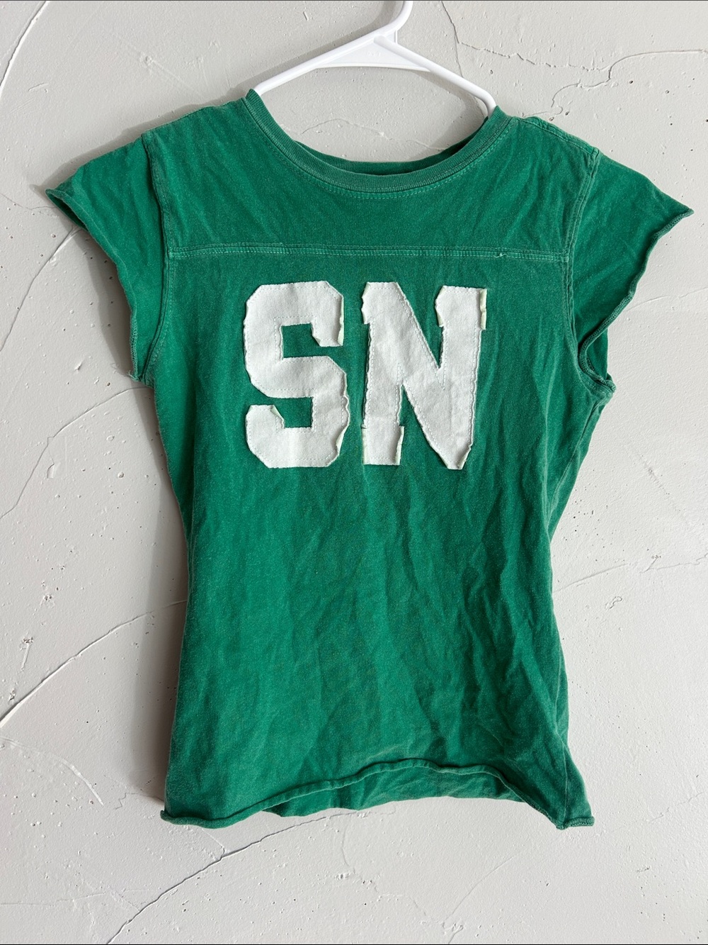 Y2K Green Short-Sleeve Space Needle Top with White Letters